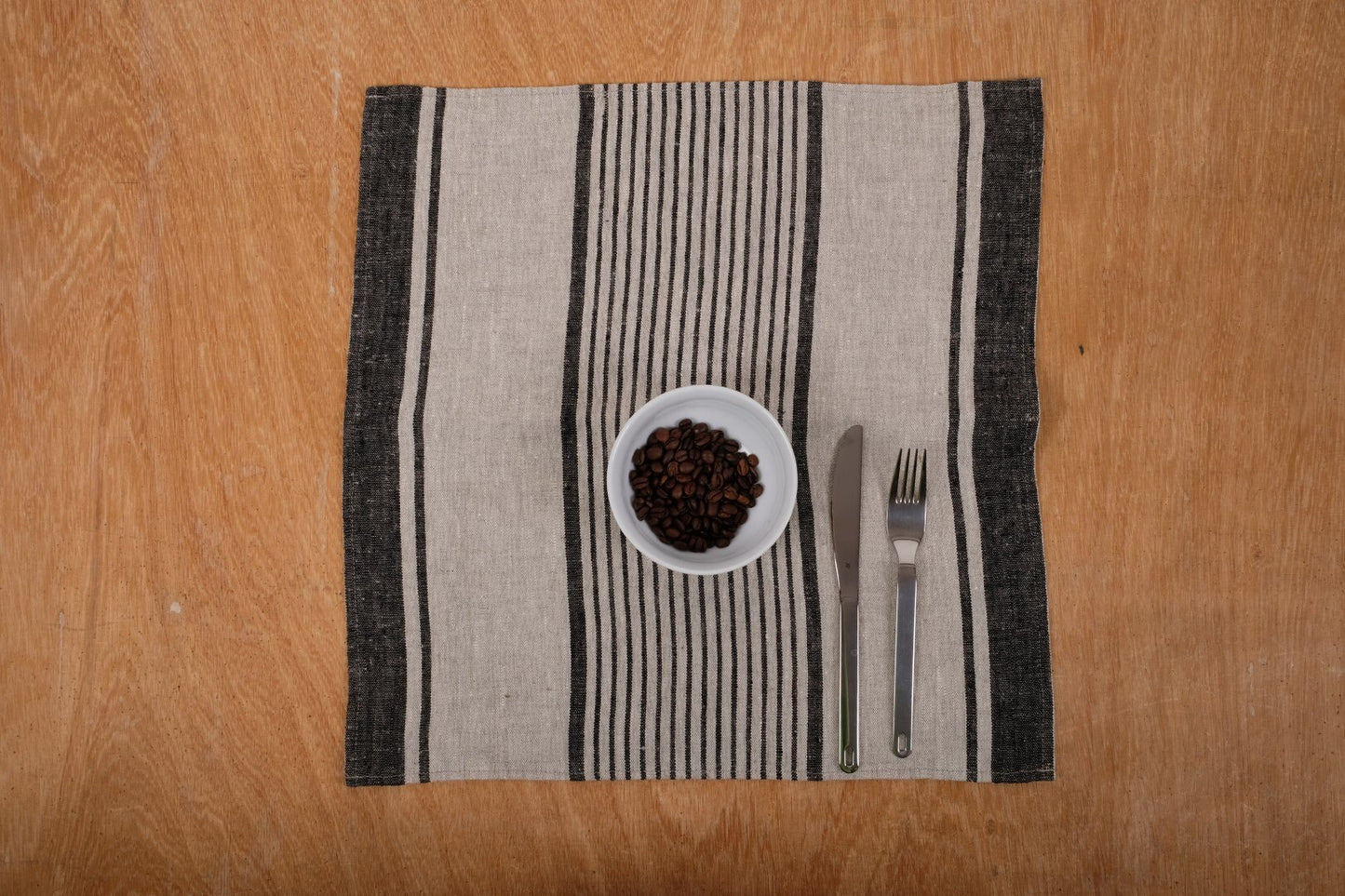 Linen napkins - grain sack French linen. Natural black striped. Cottage coutry style. Set of linen napkins. Stonewashed cloth napkins
