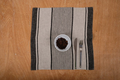 Linen napkins - grain sack French linen. Natural black striped. Cottage coutry style. Set of linen napkins. Stonewashed cloth napkins