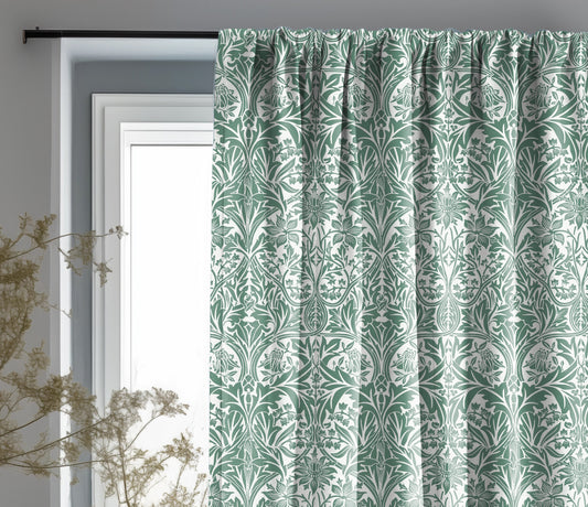 William Morris Curtain Panel Bluebell in green, Floral Botanical Blue Print  Curtain Panels,  Curtains for living room