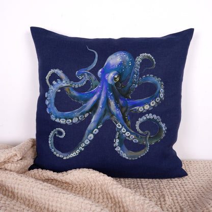 LINEN Cushion cover with Octopus print / Marine decorative linen pillow cover / Coastal marine decor Cushion Housewarming Gift