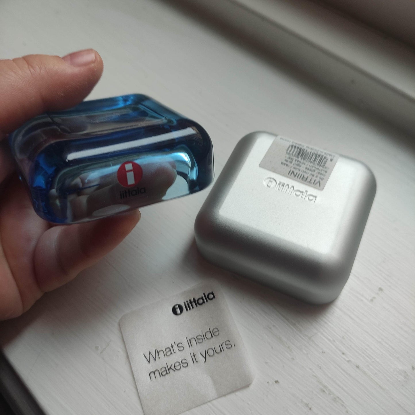 Iittala: VITRIINI Series -  Small Large  Jewelry Box - blue glass with metal bottom