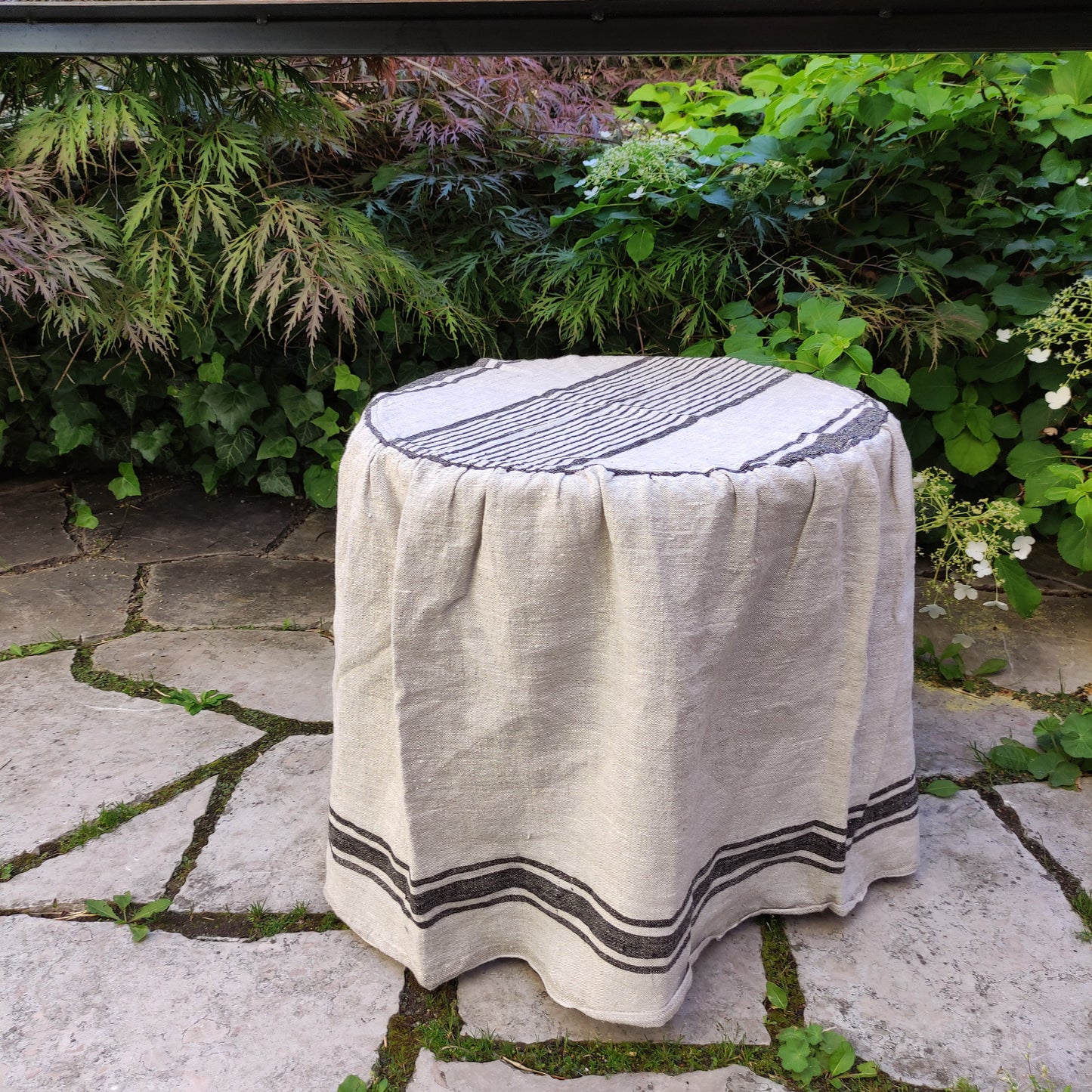 Linen Ottoman slipcover in custom size ROUND, natural cover Custom ikea linen cover cube slip cover for bench pouf sofa cover customsize