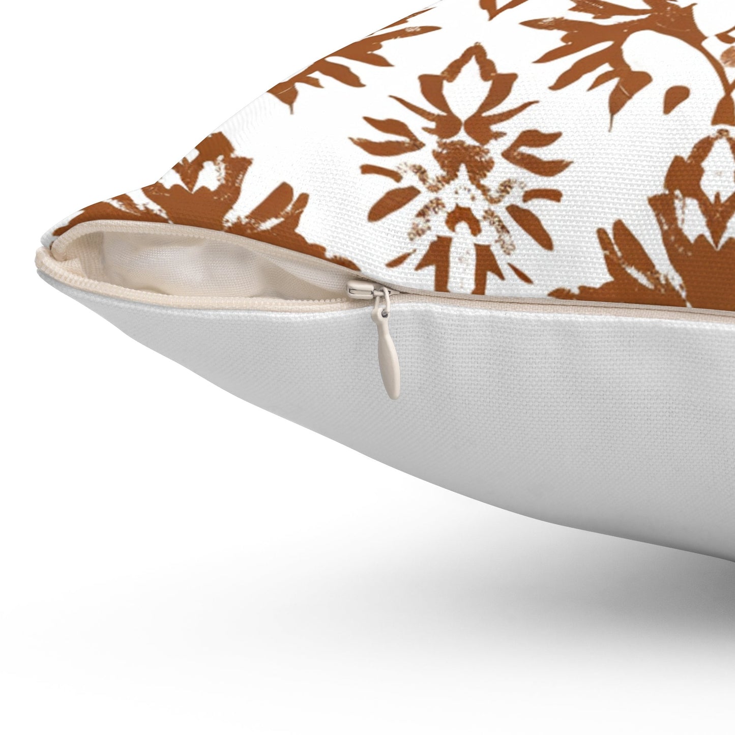 Modern rust linen Floral Pillow Cover, white rust Boho Pillow block print on linen, Coutrynome block printed pillow case in European flax
