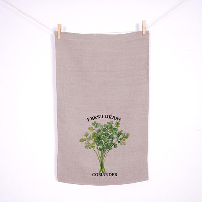 Coriander herbs Tea Towel in linen - Hand Towels Tea - Farmhouse Floral Dish Towel - greenery frech herbs Kitchen Décor