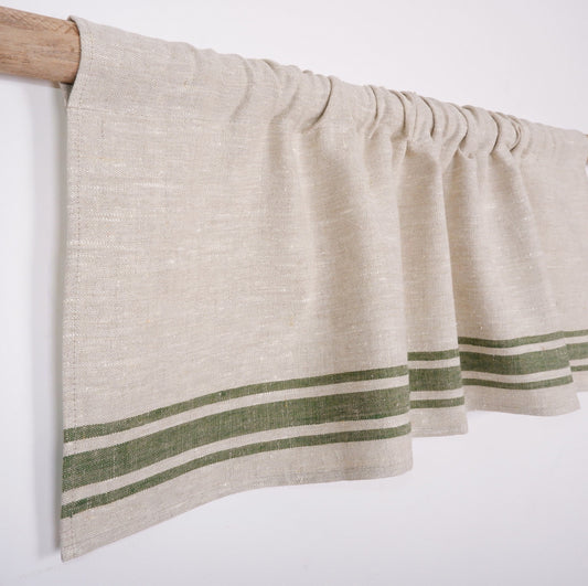Ticking Valance - Farmhouse Curtain - Pure linen window treatment. Living room Cafe Kitchen window panel. Grain sack flax farmhouse style