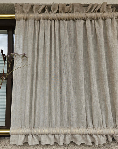 Natural LINEN Cafe Curtains sheer, kitchen curtains with top and bottom rod pocket Farmhous window panel, window curtain custom size