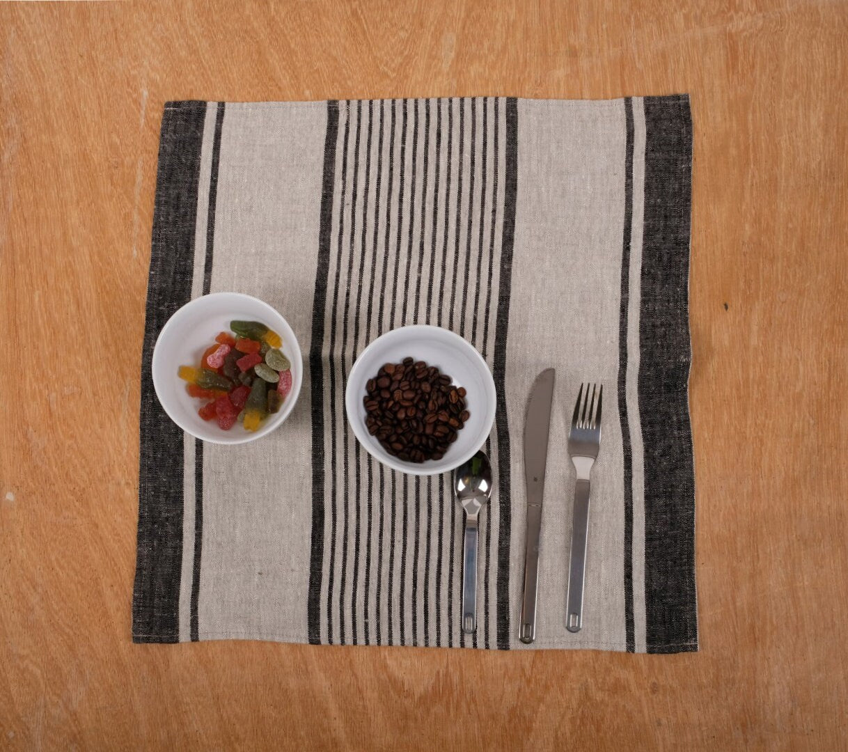 Linen napkins - grain sack French linen. Natural green striped. Cottage coutry style. Set of linen napkins. Stonewashed cloth napkins