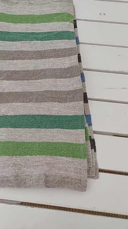 Linen towel Stonewashed STRIPEN  - heavy soft flax fabric hand towel, kitchen Dish towel in stripes