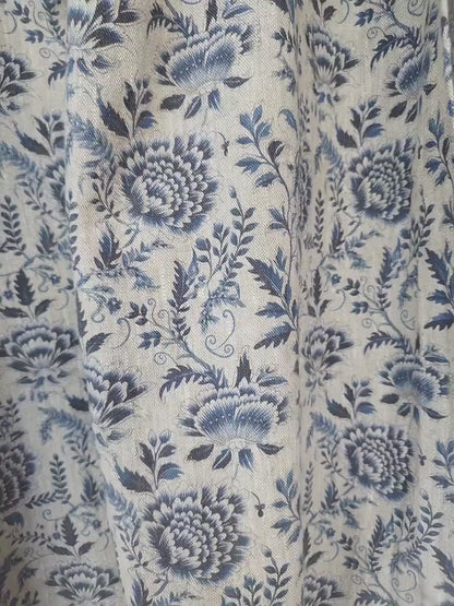 Linen foral tablecloth with blue flowers, French Retro Vintage Vibe table cloth Bohemian Wildflower Pattern