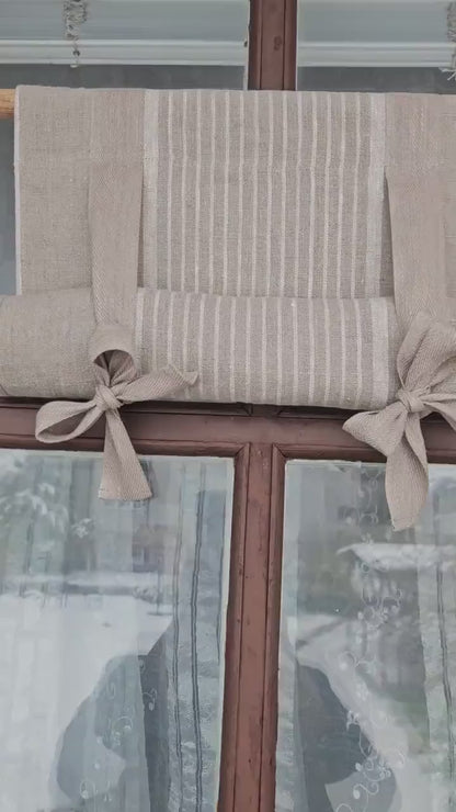 Linen curtains valance with tie up Octopus print -  Nautical farmhouse kitchen door curtains  in custom size with print