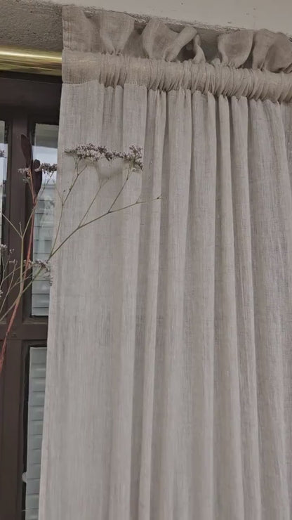 Natural LINEN Cafe Curtains sheer - kitchen curtains with top and bottom rod pocket  - Oatmeal