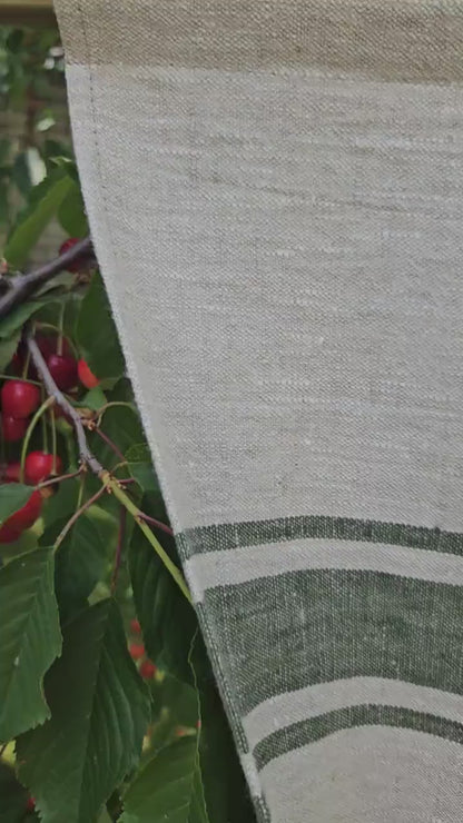 Natural grain sack Cafe Curtains with Moulin a grains stamp, Farmhous window panel in french country Proven style, Kitchen window curtain