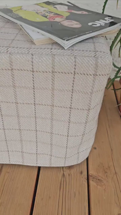 french striped Ottoman slipcover, natural cover Custom ikea linen cover cube slip cover for bench pouf sofa cover customsize
