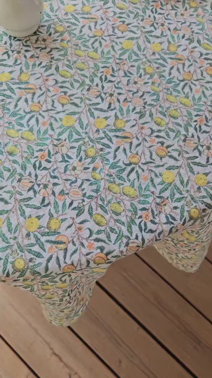 Linen foral tablecloth william Morris Pomegranate, arts and crafts movement tablecloth Victorian style