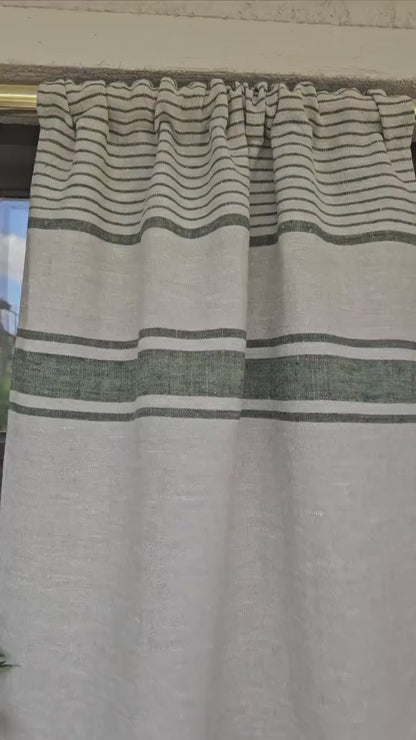 Ticking Valance - grey green - Farmhouse Pure linen window treatment - Living room Cafe Kitchen window panel - Grain sack farmhouse curtains