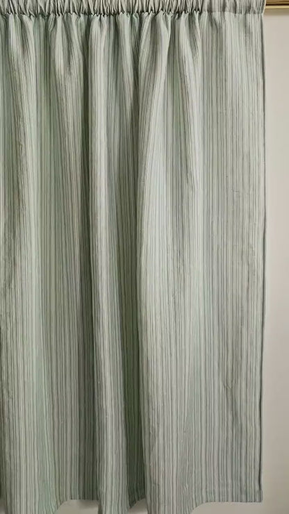 Curtains 100% Linen with French striped block print green pattern PREWASHED - kitchen Living room farmhouse window panel french linen