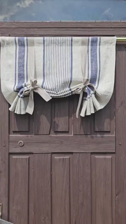 French Door Curtain in blue striped,  1 Panel in french striped linen of curtains roman blinds, made to order curtains for country hous