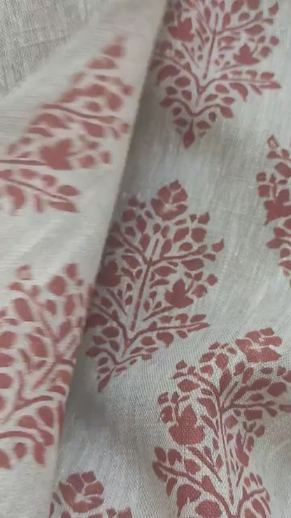 Curtains 100% Linen with red block print PREWASHED. kitchen Living room farmhouse curtains. Bedroom floral linen window panel