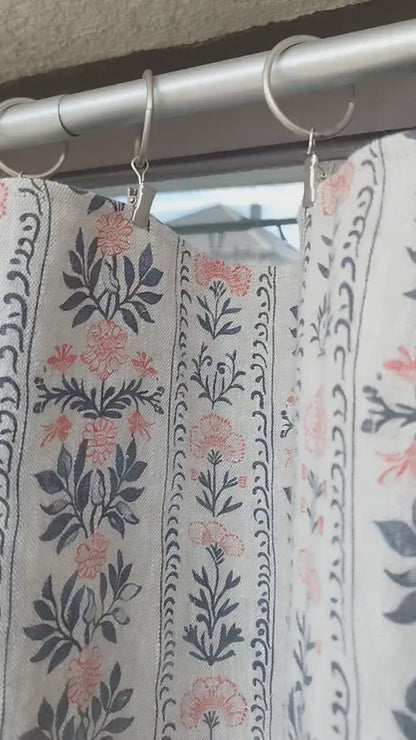 Curtains 100% Linen blue striped french print floral PREWASHED. kitchen Living room farmhouse curtains. Bedroom floral linen window panel