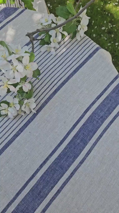 Linen Seat Cushion striped with ties - Striped Chair Pad Pillow - Natural French Style Heavy Weight 100% Linen Fabric french striped