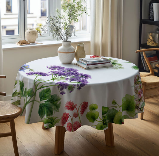 Round Linen Tablecloth with Floral Print – 100% Linen - Wild Meadow blossom