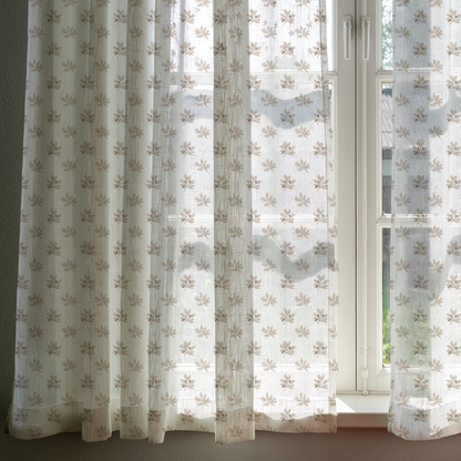 100% linen curtains - SHEER with brown acorn leaves print
